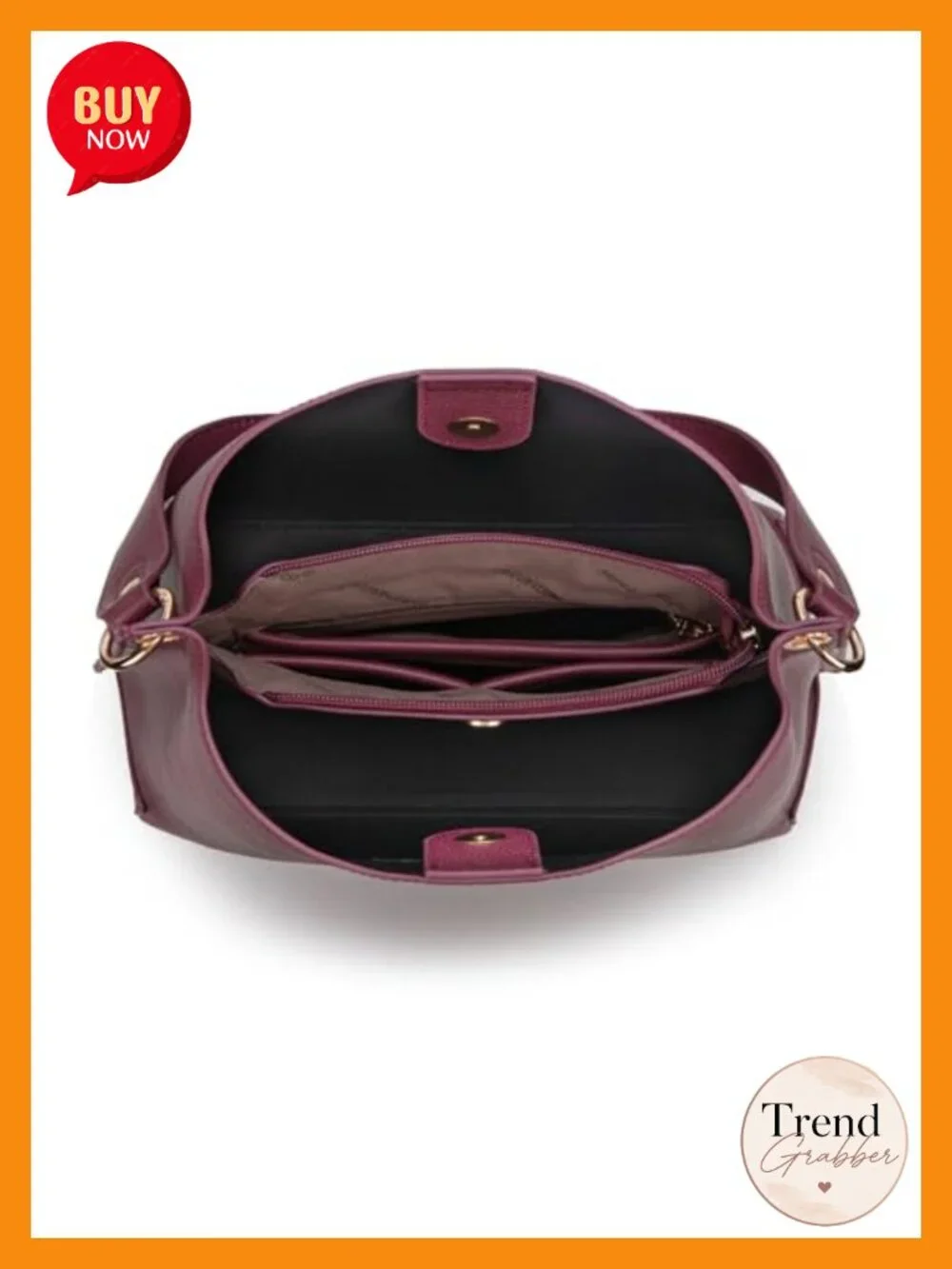 Medium Hobo Purse 3 Compartment Bucket Shoulder Bag Crossbody Strap